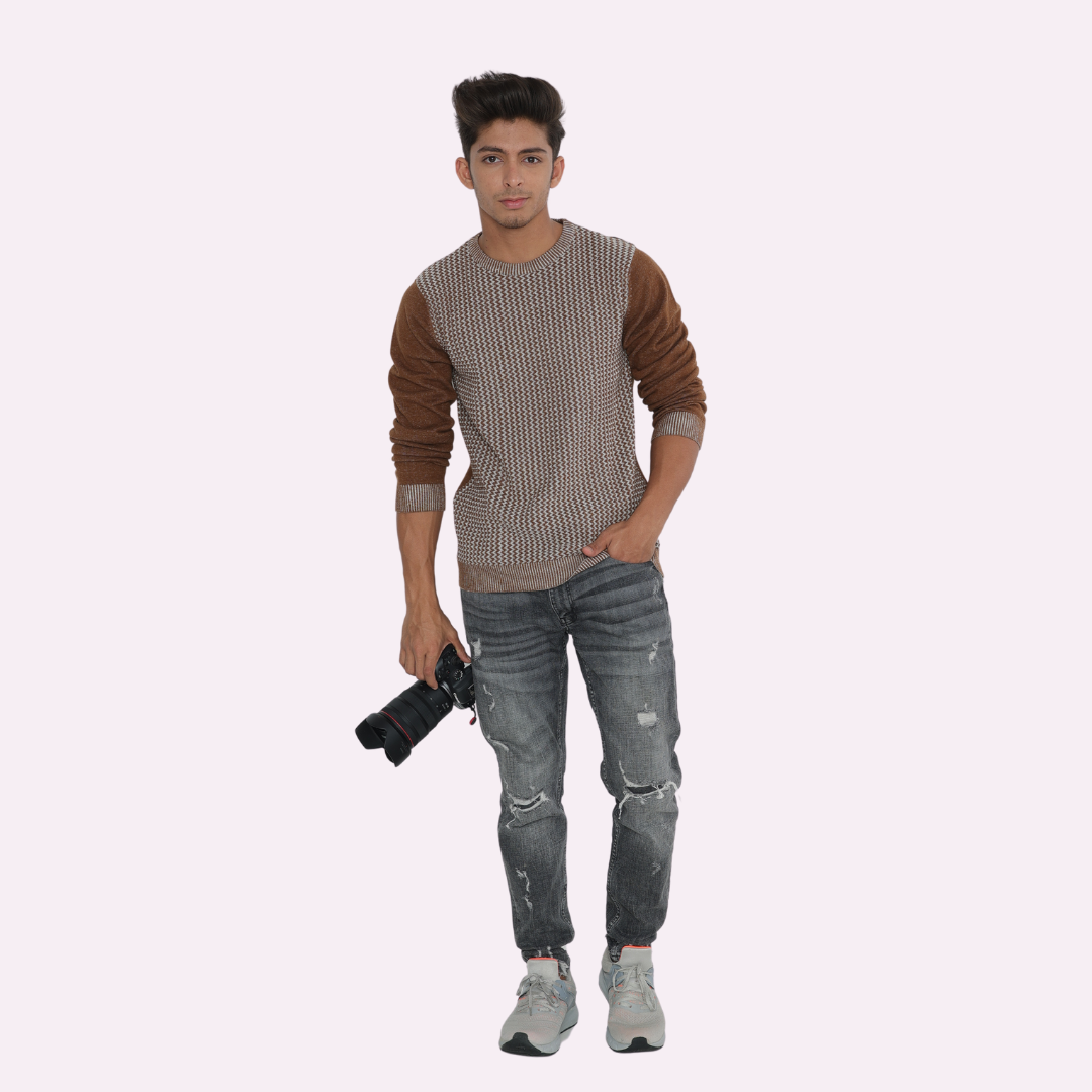 Brown structured special edition knitted T-Shirt