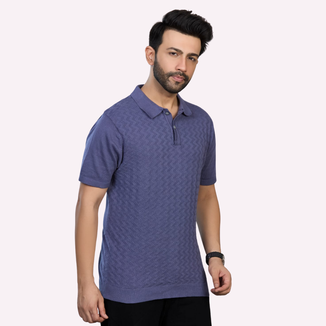 Washed Navy Knitted Polo – Understated Elegance Meets Everyday Comfort