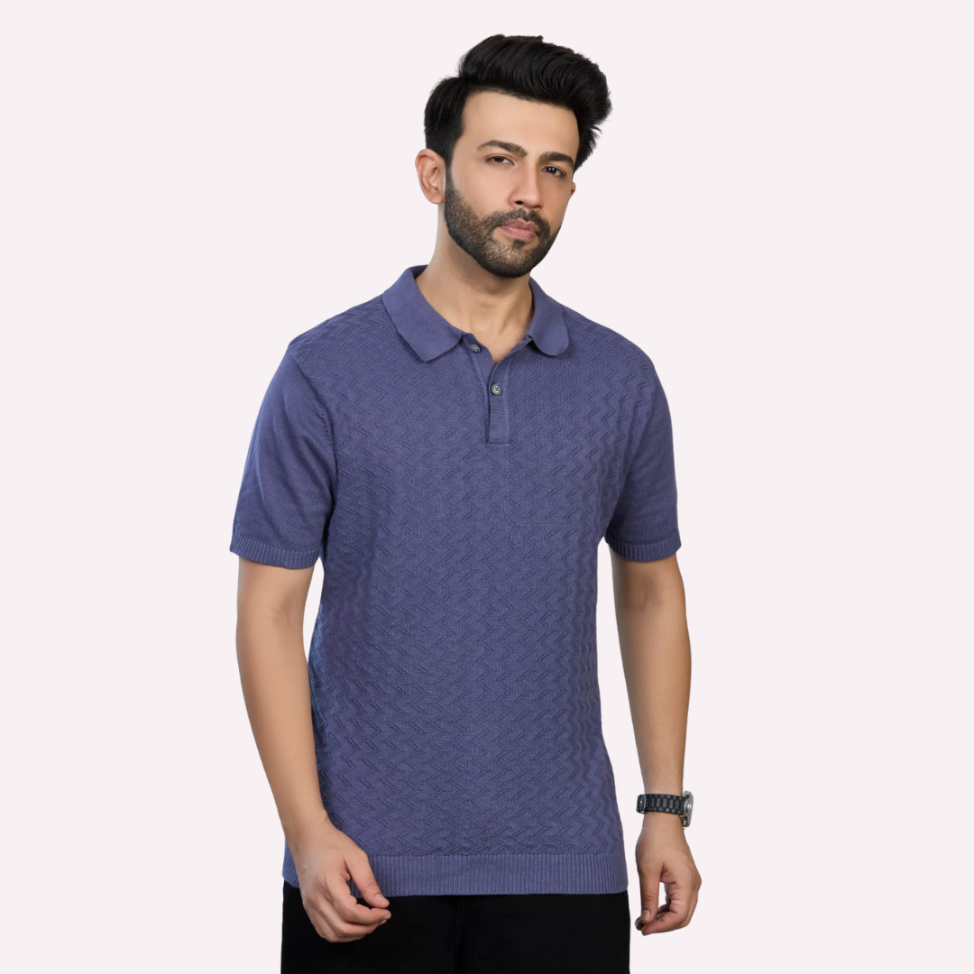 Washed Navy Knitted Polo – Understated Elegance Meets Everyday Comfort