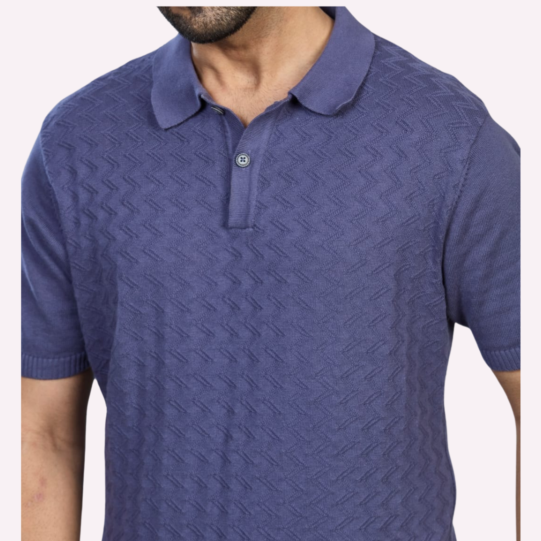Washed Navy Knitted Polo – Understated Elegance Meets Everyday Comfort