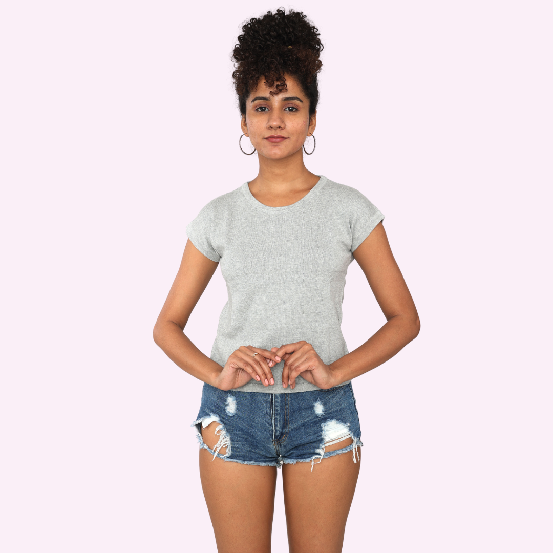 Grey Round Neck Premium Exclusive Special Edition Knitted Top
