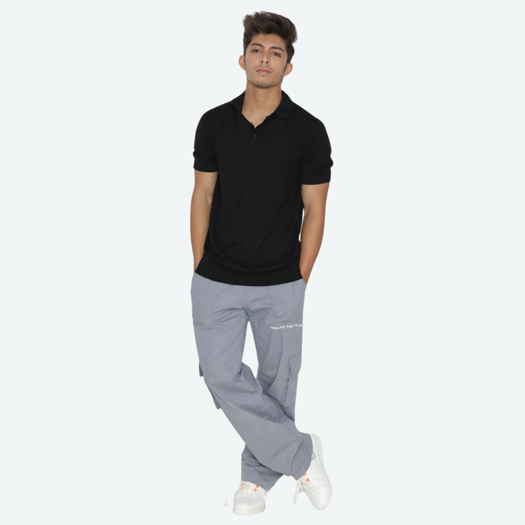 Black Solid Knitted T-Shirt – Pure Comfort in Classic Style