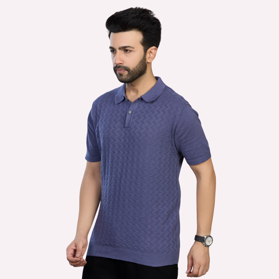 Washed Navy Knitted Polo – Understated Elegance Meets Everyday Comfort