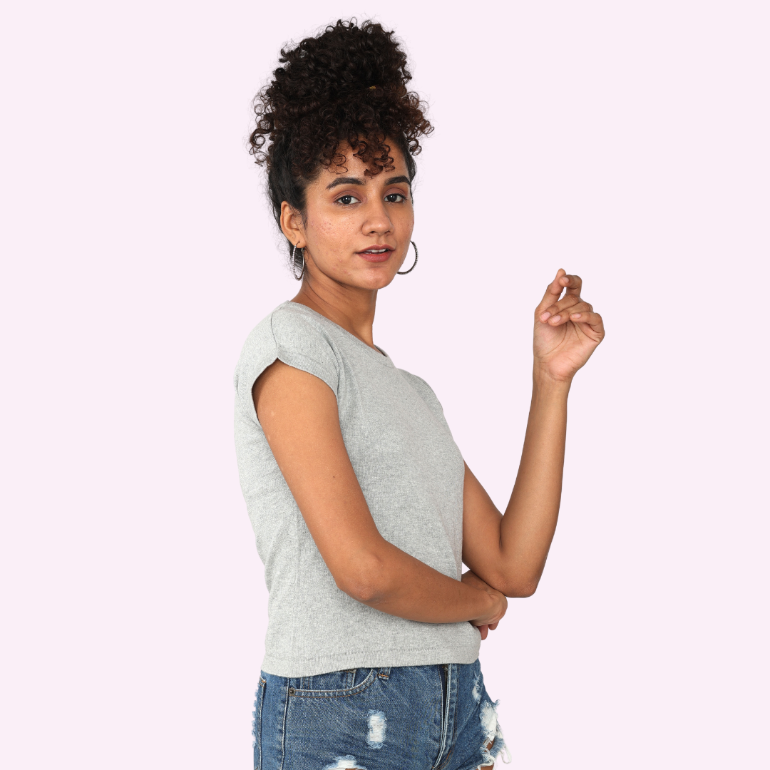 Grey Round Neck Premium Exclusive Special Edition Knitted Top