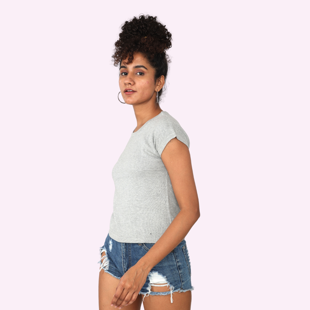Grey Round Neck Premium Exclusive Special Edition Knitted Top