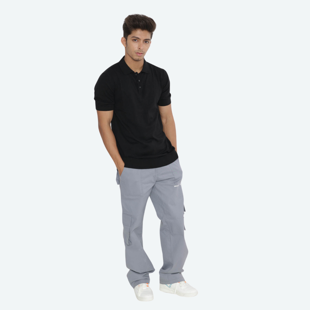 Black Solid Knitted T-Shirt – Pure Comfort in Classic Style