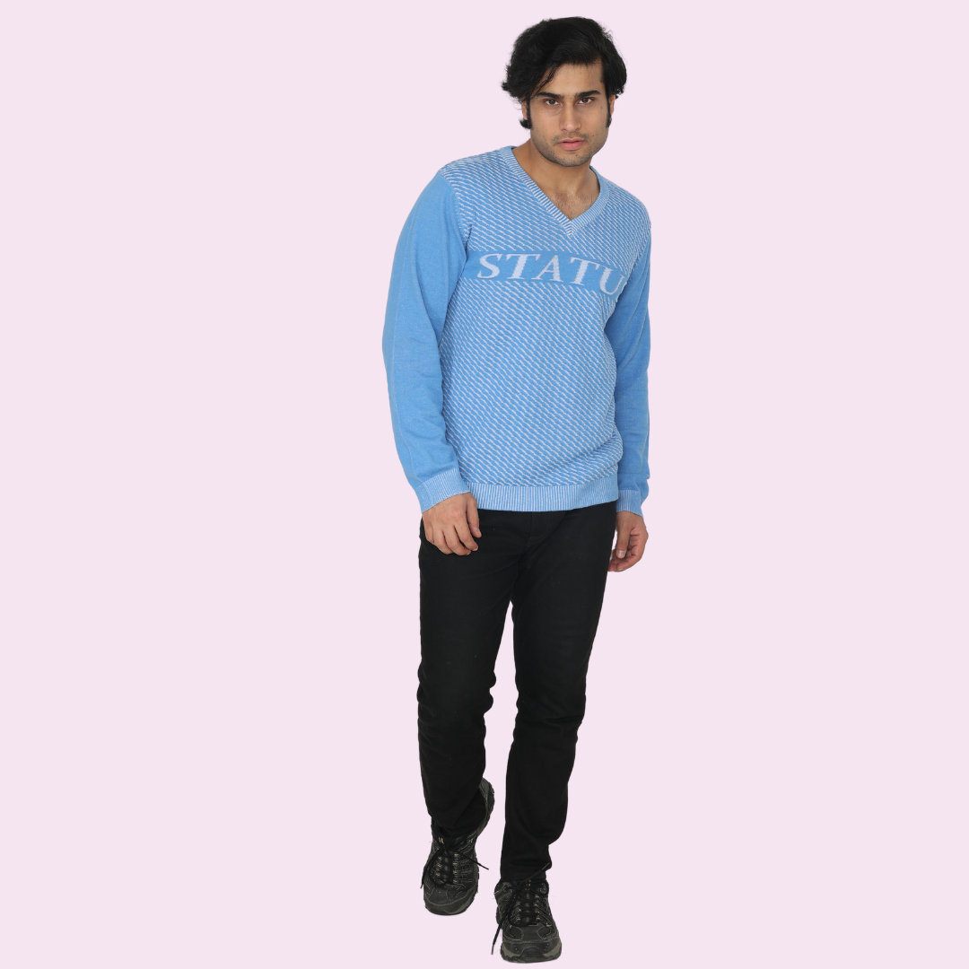 Blue & White Premium Cotton Denim-Look Knitted Long Sleeves T-Shirt