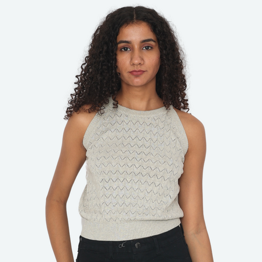 Grey Pointelle Knitted Tank Top – Exclusive Special Edition