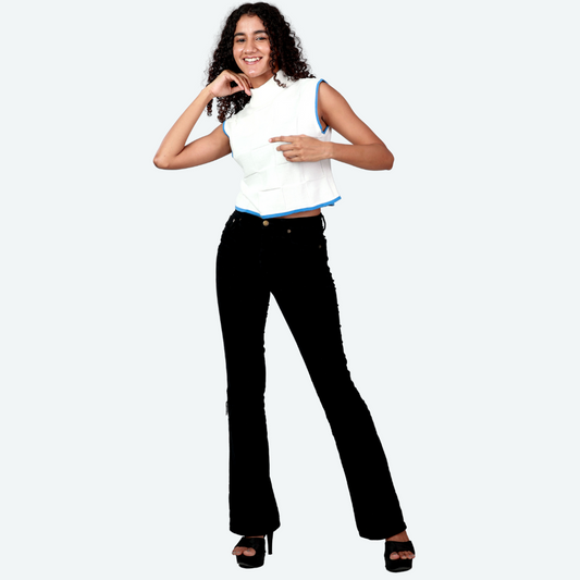 White with Light Blue Tipping High Neck Sleeveless Knitted Exclusive Special Edition Garment