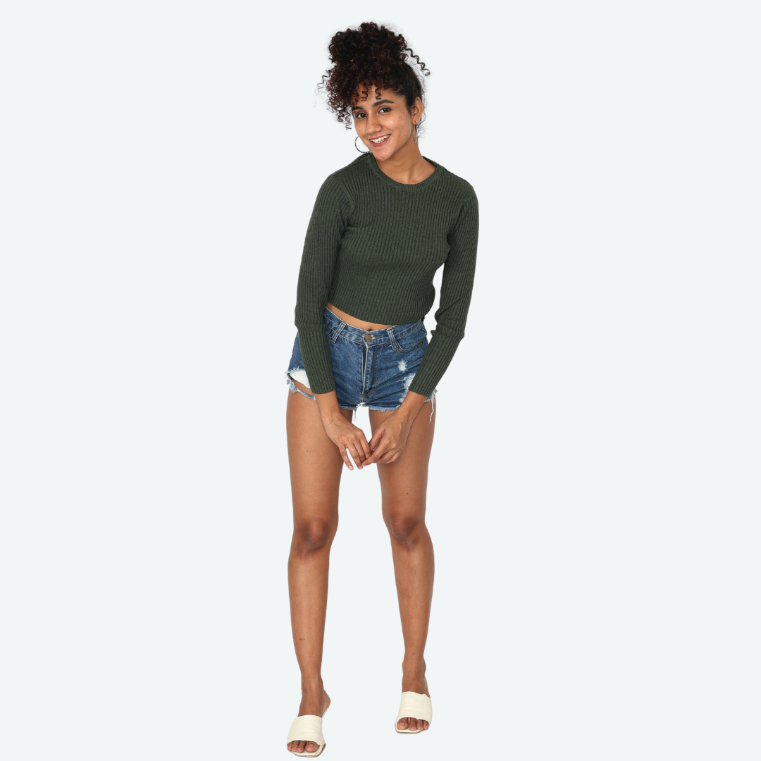 Olive Ribbed Full Sleeves Knitted T-Shirt – Exclusive Special Edition