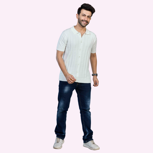 OFF White Knitted Cotton Shirt – Timeless Elegance, Naturally Comfortable