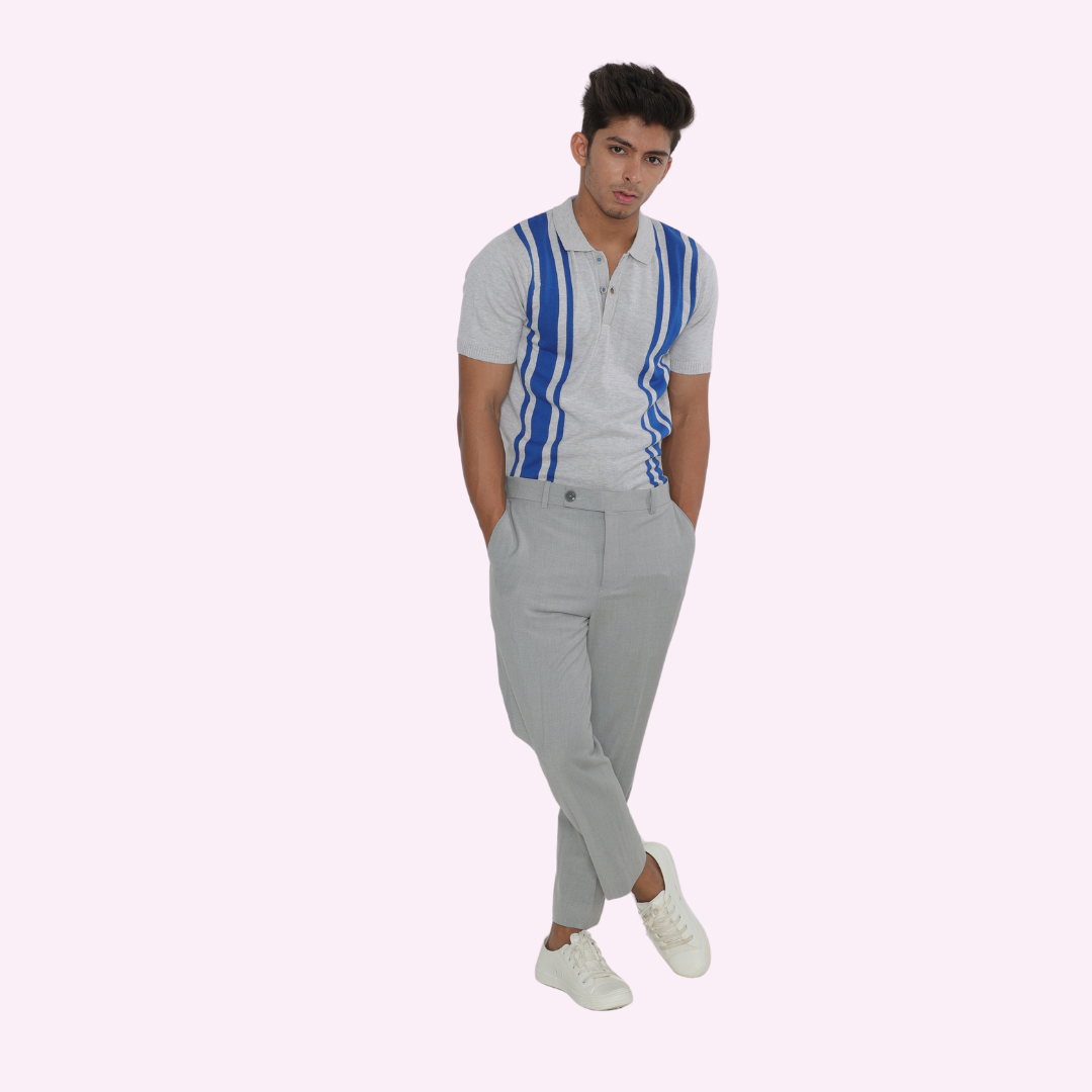 Premium Grey/Blue Structured Cotton Polo T-Shirt – Subtle, Stylish, and Timelessly Versatile