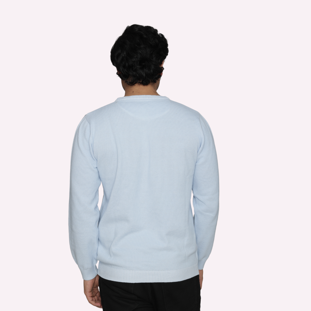 Sky blue structured cotton knitted special edition T-shirt