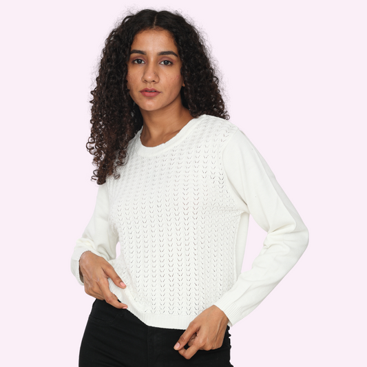 Off-White Pointelle Knitted T-Shirt – Premium Cotton Elegance