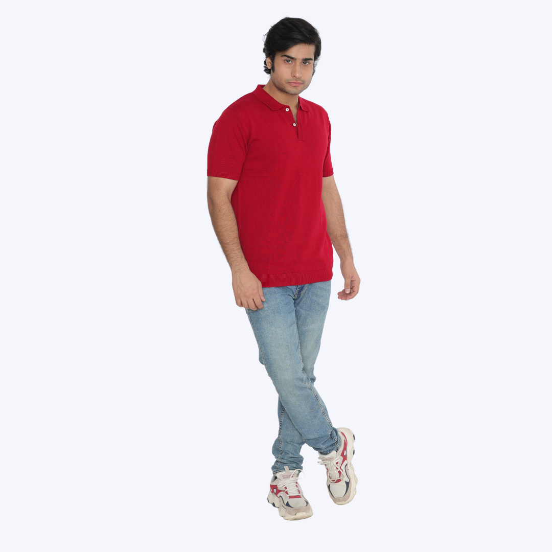 Premium Red knitted Cotton Polo T-Shirt – Bold, Modern, and Effortlessly Stylish