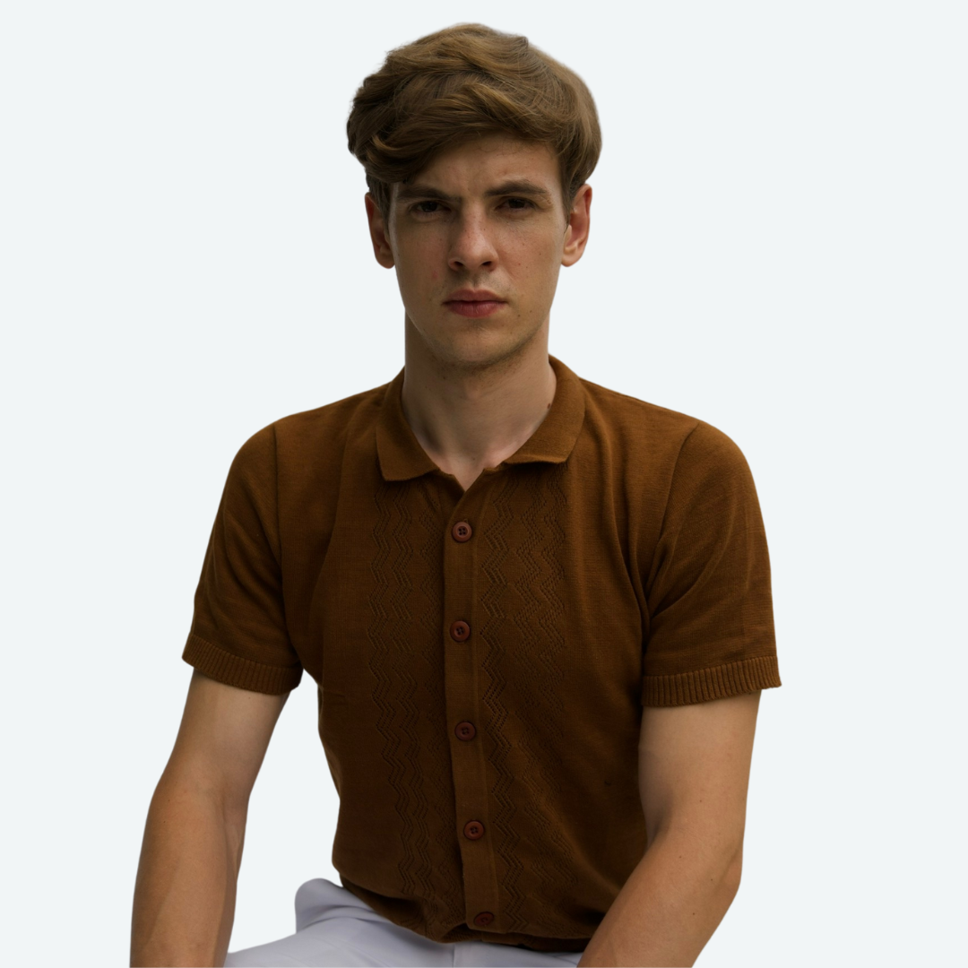 BROWN PREMIUM COTTON KNITTED SHIRT