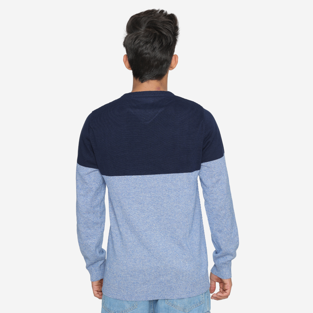 Navy light blue structured cotton special edition knitted T-Shirt