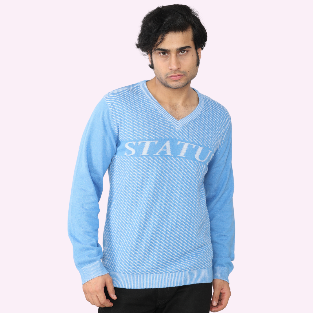 Blue & White Premium Cotton Denim-Look Knitted Long Sleeves T-Shirt