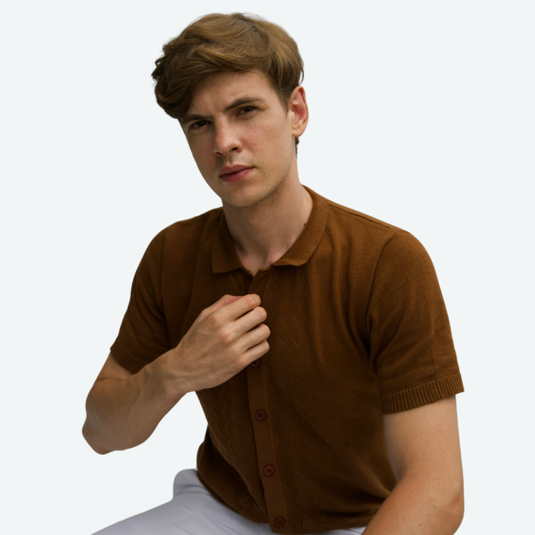 BROWN PREMIUM COTTON KNITTED SHIRT