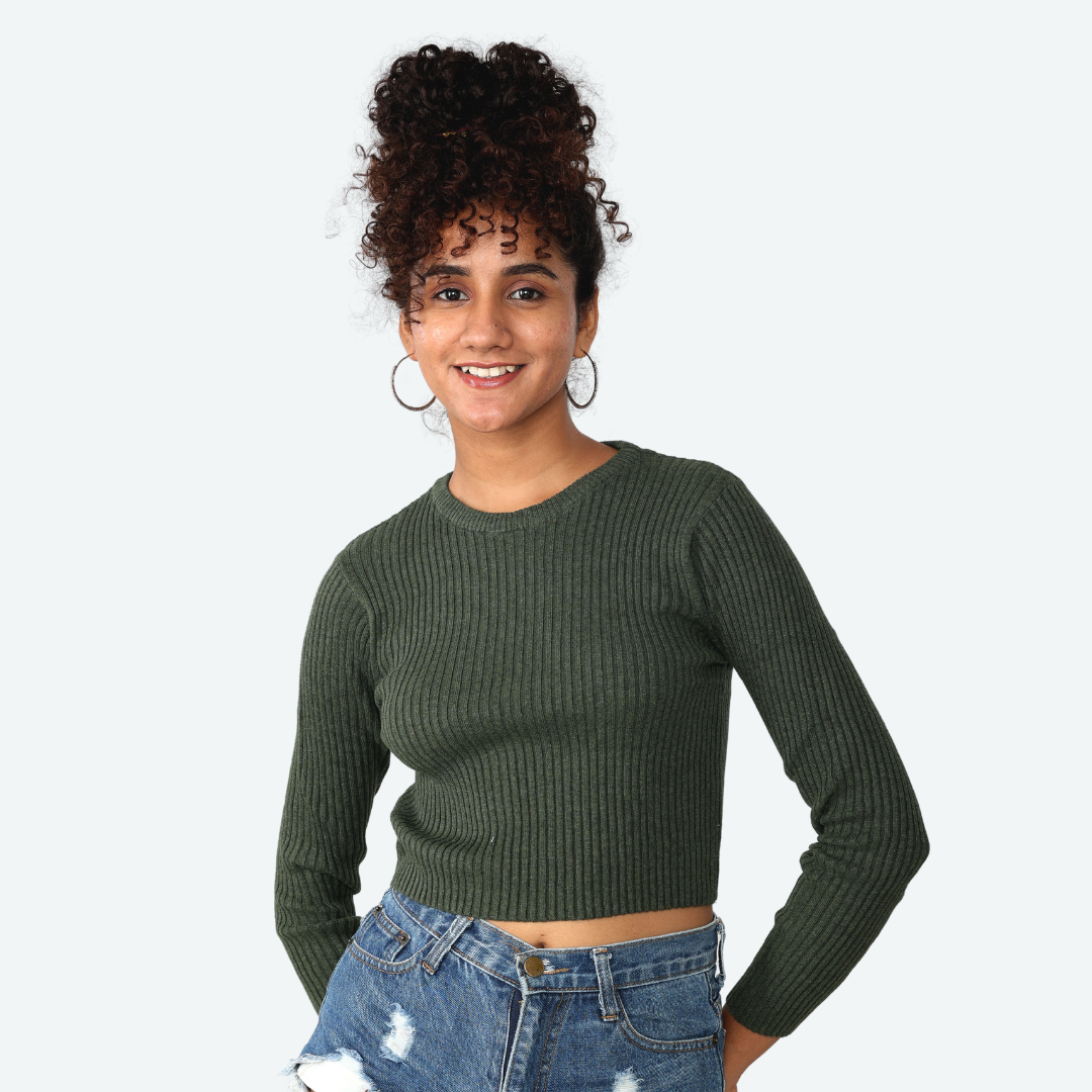 Olive Ribbed Full Sleeves Knitted T-Shirt – Exclusive Special Edition