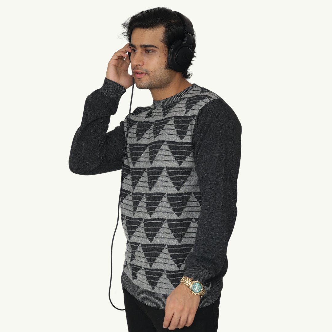 CHARCOAL GREY DENIM FINISHED JACQUARD KNITTED SPECIAL EDITION COTTON TSHIRT