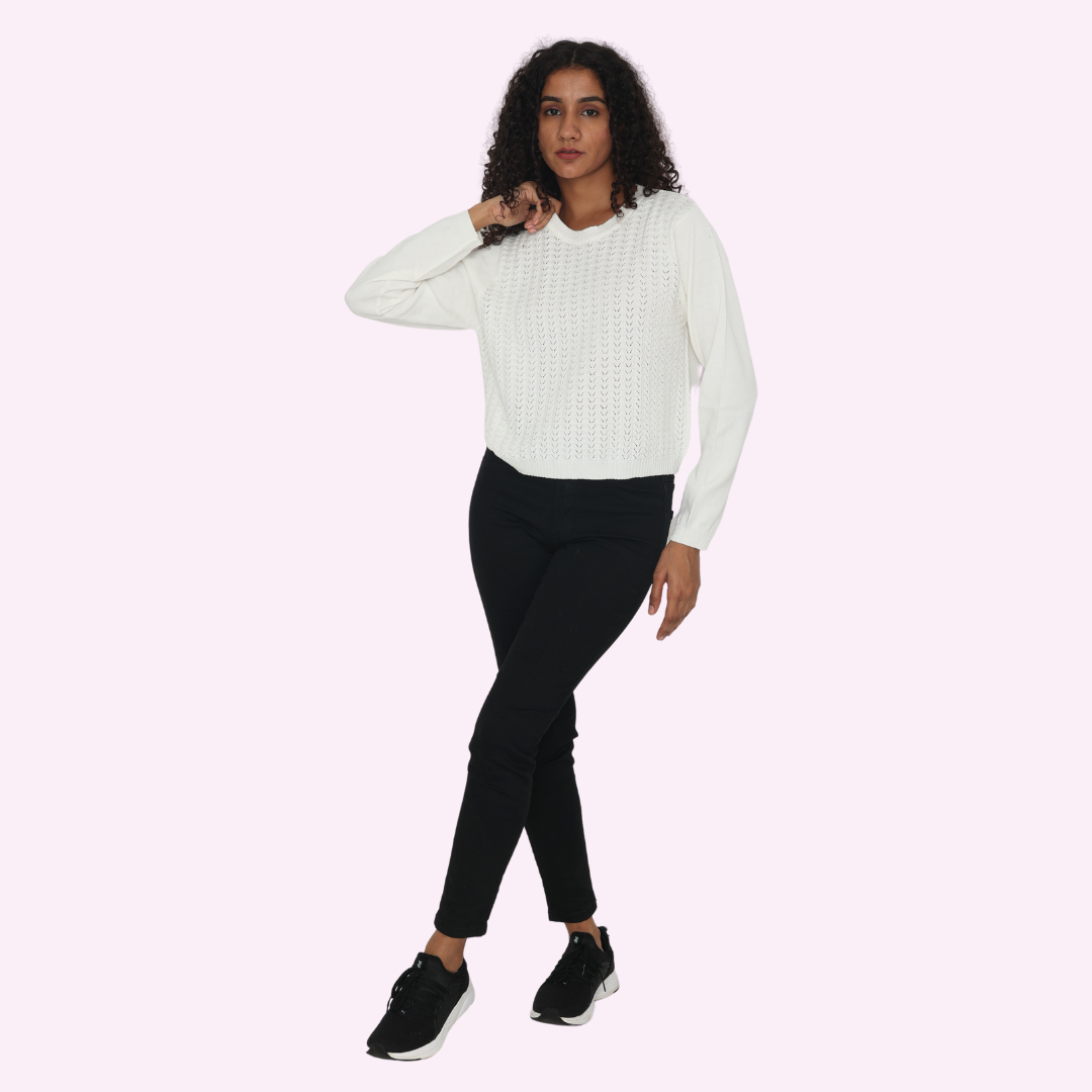 Off-White Pointelle Knitted T-Shirt – Premium Cotton Elegance