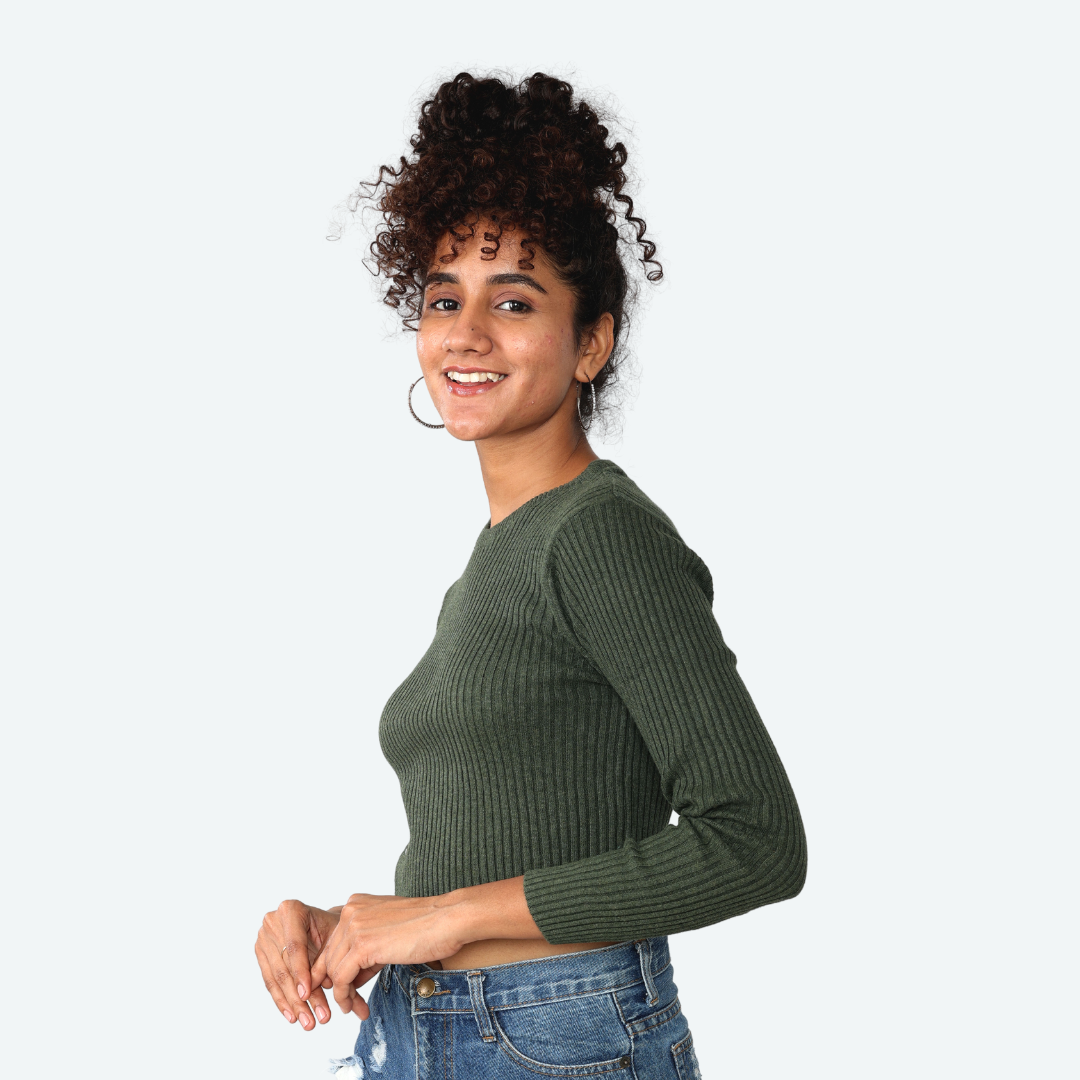 Olive Ribbed Full Sleeves Knitted T-Shirt – Exclusive Special Edition