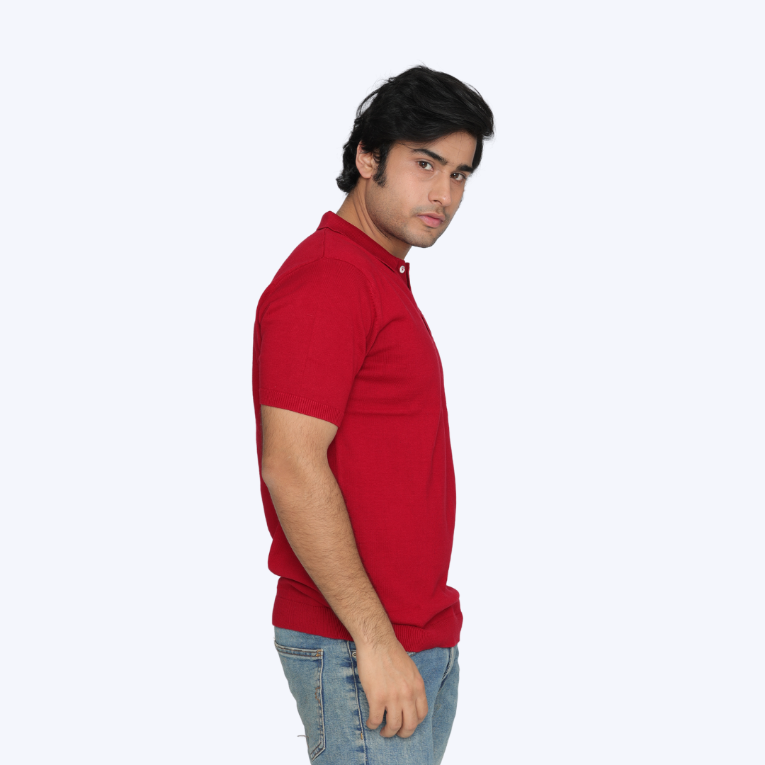 Premium Red knitted Cotton Polo T-Shirt – Bold, Modern, and Effortlessly Stylish
