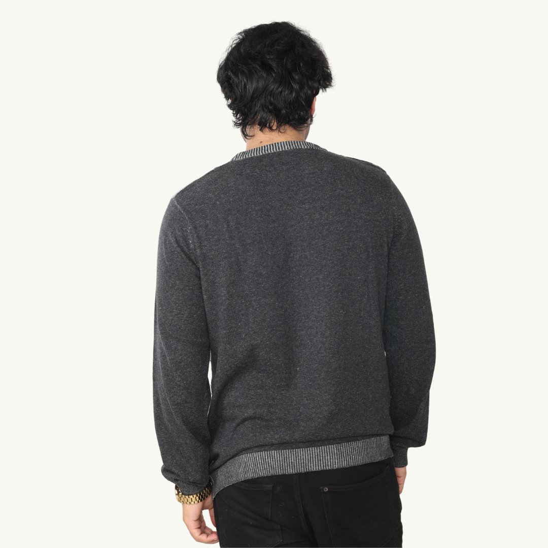 CHARCOAL GREY DENIM FINISHED JACQUARD KNITTED SPECIAL EDITION COTTON TSHIRT
