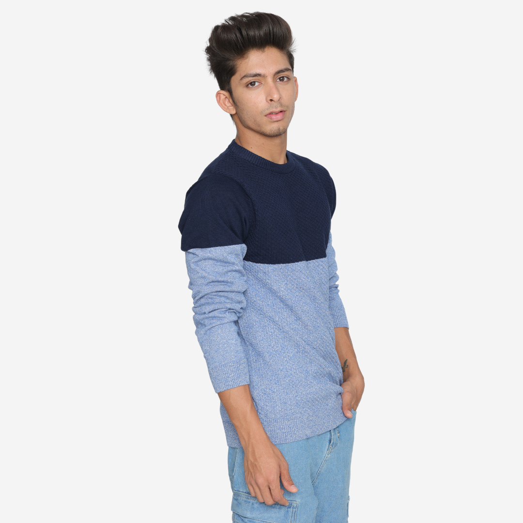 Navy light blue structured cotton special edition knitted T-Shirt