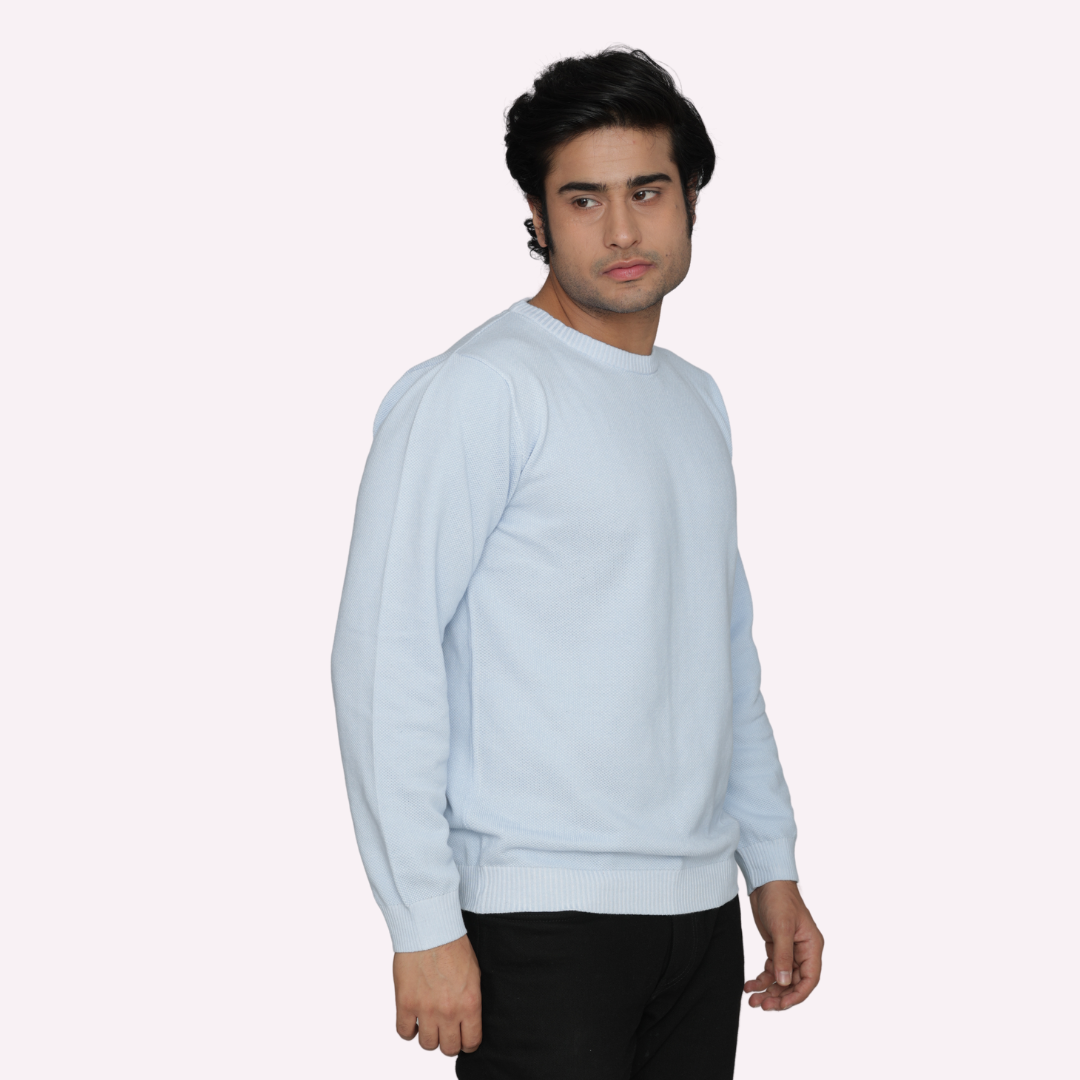 Sky blue structured cotton knitted special edition T-shirt