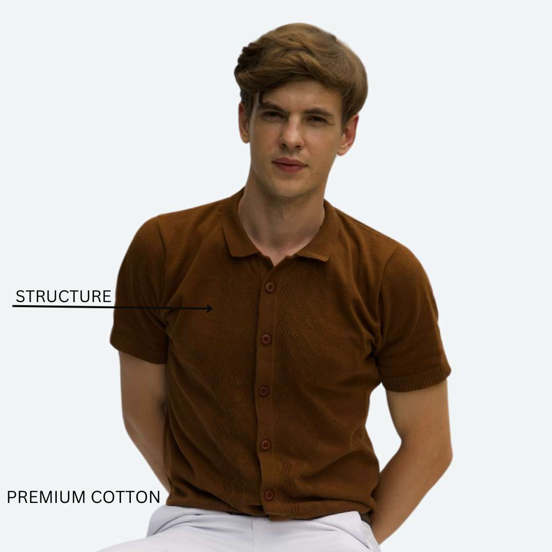BROWN PREMIUM COTTON KNITTED SHIRT