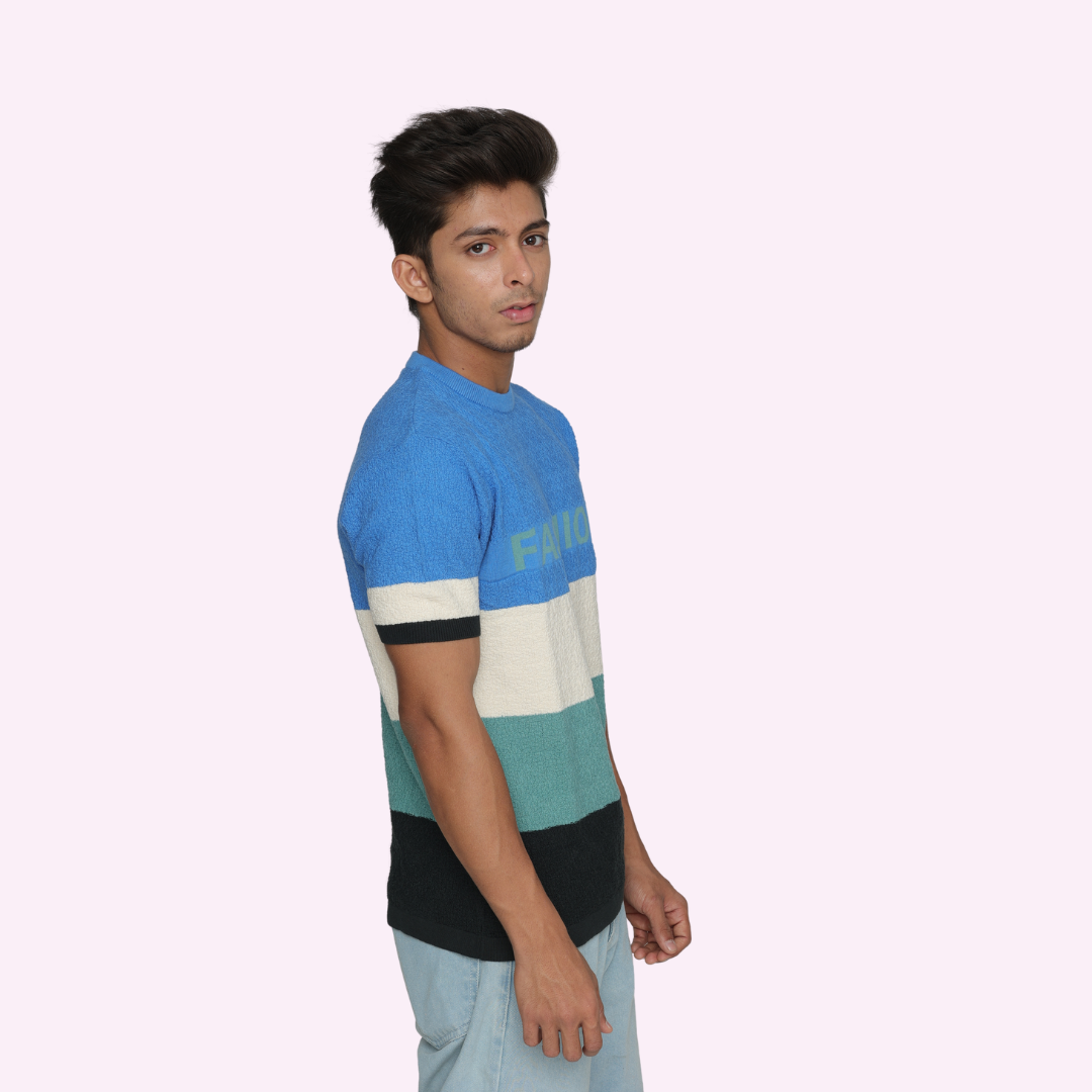 Mix color Round neck  knitted cotton T-shirt