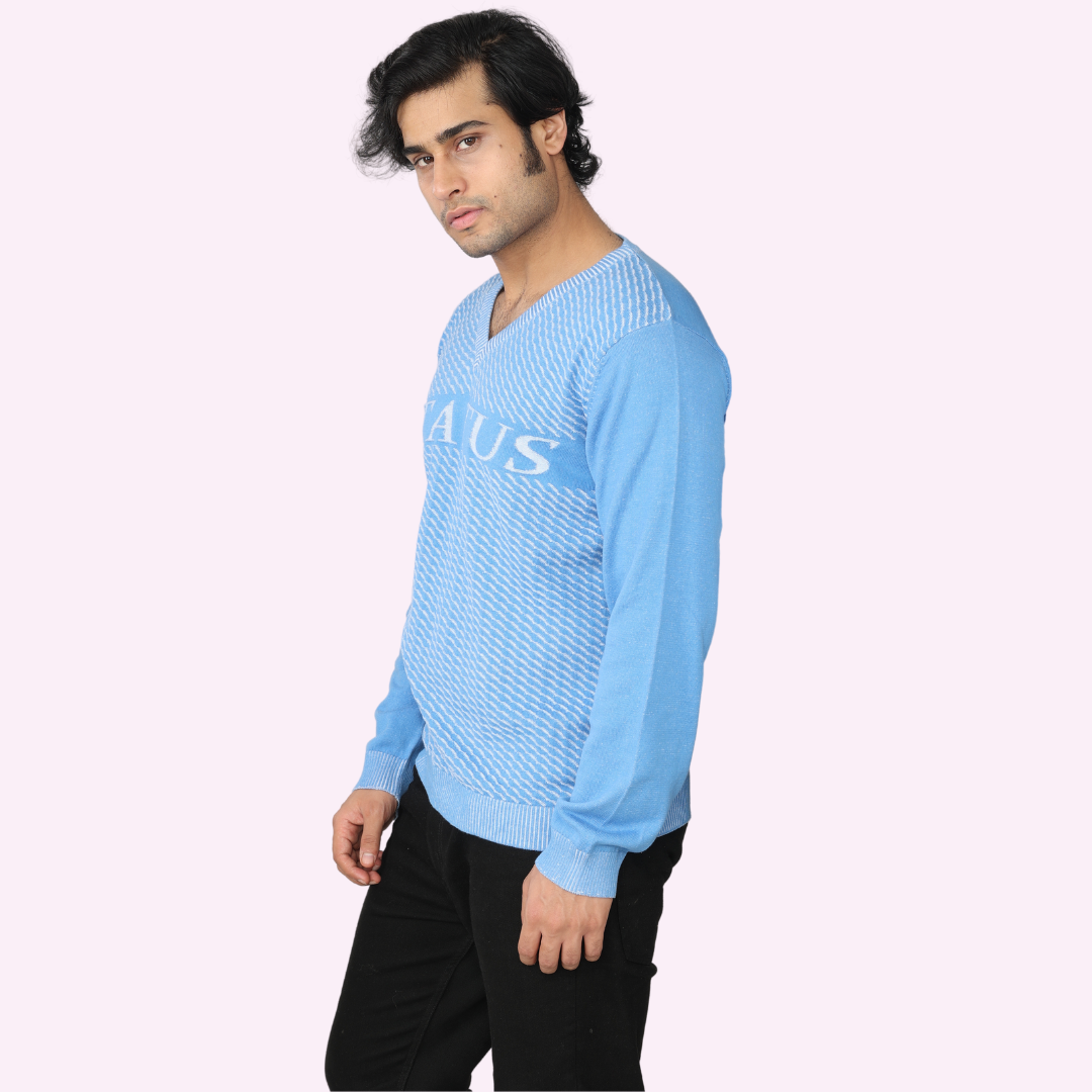 Blue & White Premium Cotton Denim-Look Knitted Long Sleeves T-Shirt