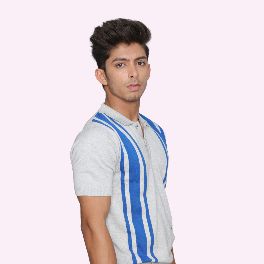 Premium Grey/Blue Structured Cotton Polo T-Shirt – Subtle, Stylish, and Timelessly Versatile