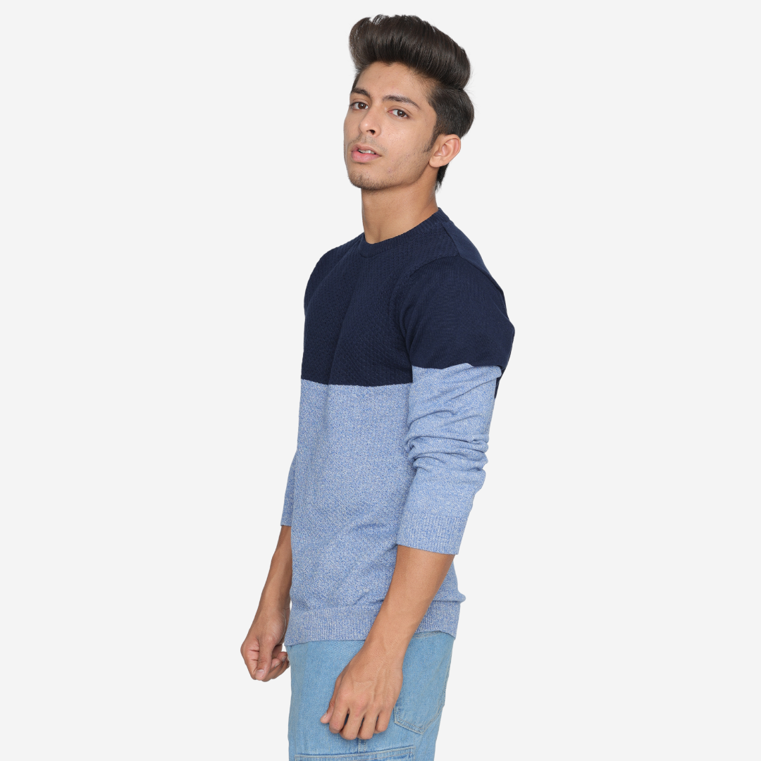 Navy light blue structured cotton special edition knitted T-Shirt