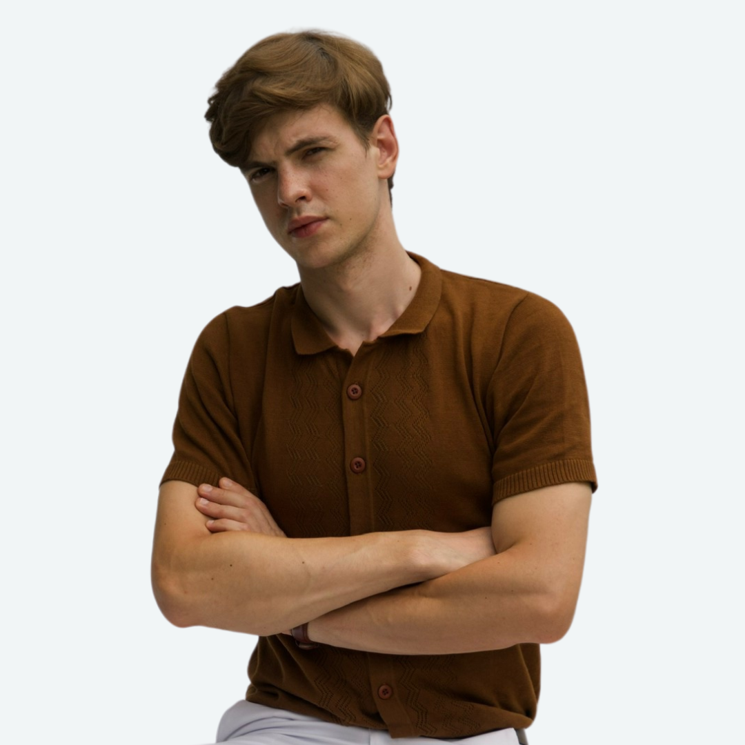 BROWN PREMIUM COTTON KNITTED SHIRT