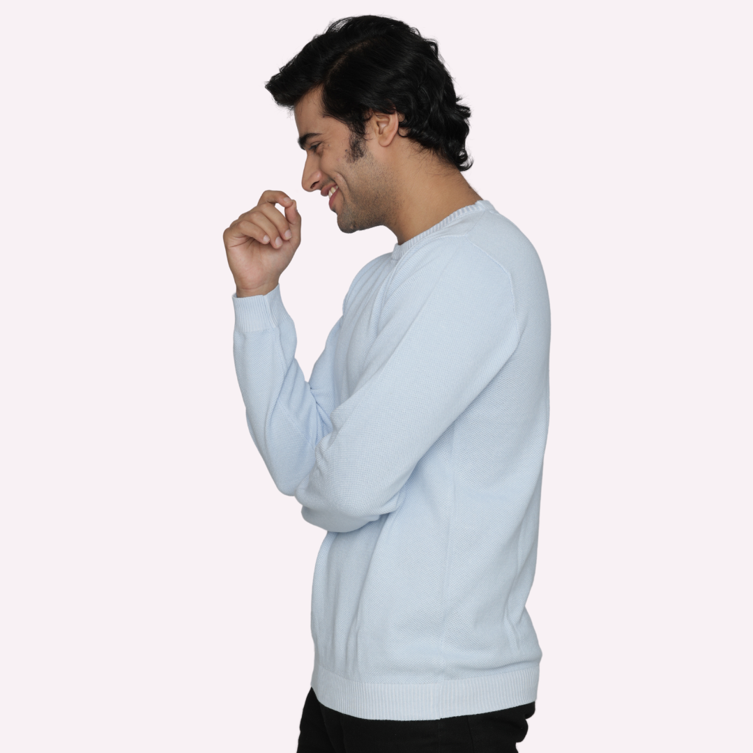 Sky blue structured cotton knitted special edition T-shirt