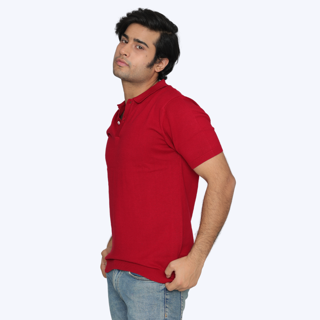 Premium Red knitted Cotton Polo T-Shirt – Bold, Modern, and Effortlessly Stylish