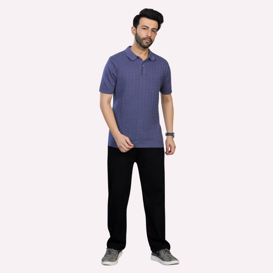 Washed Navy Knitted Polo – Understated Elegance Meets Everyday Comfort