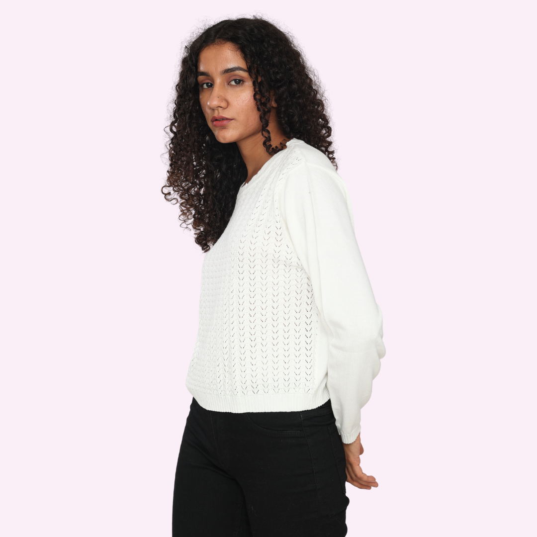 Off-White Pointelle Knitted T-Shirt – Premium Cotton Elegance