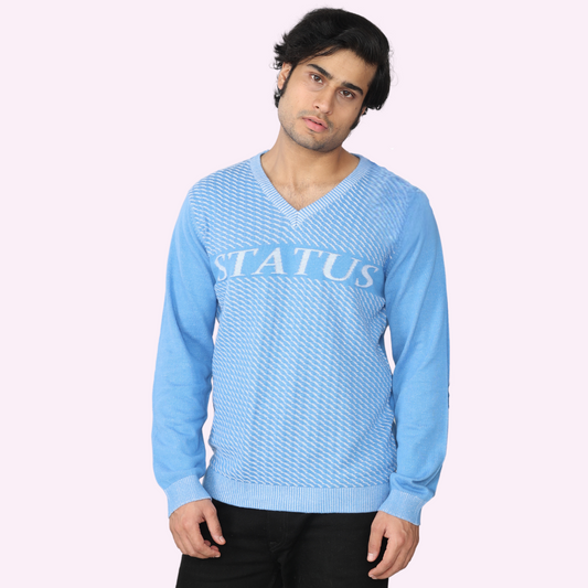 Blue & White Premium Cotton Denim-Look Knitted Long Sleeves T-Shirt