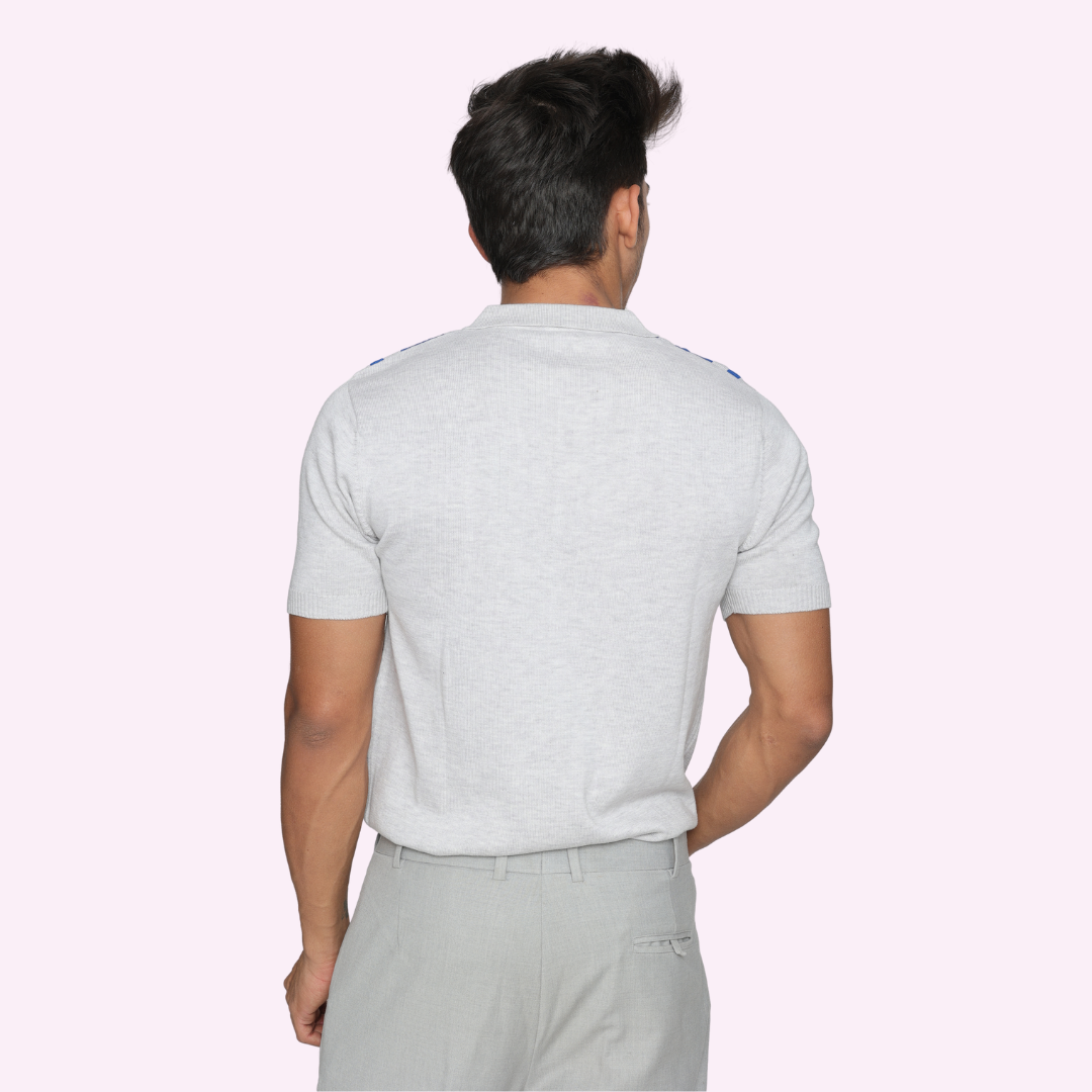Premium Grey/Blue Structured Cotton Polo T-Shirt – Subtle, Stylish, and Timelessly Versatile
