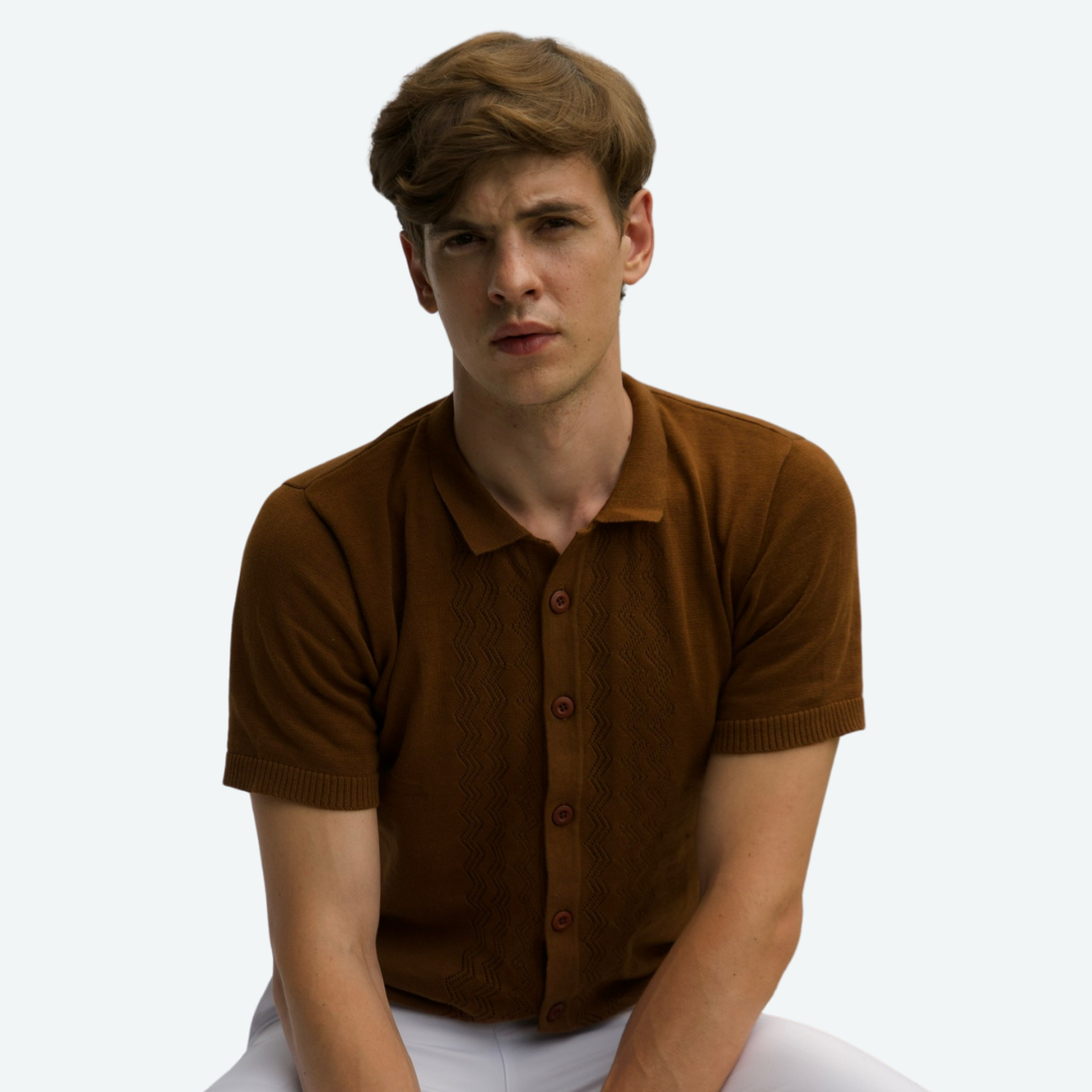 BROWN PREMIUM COTTON KNITTED SHIRT