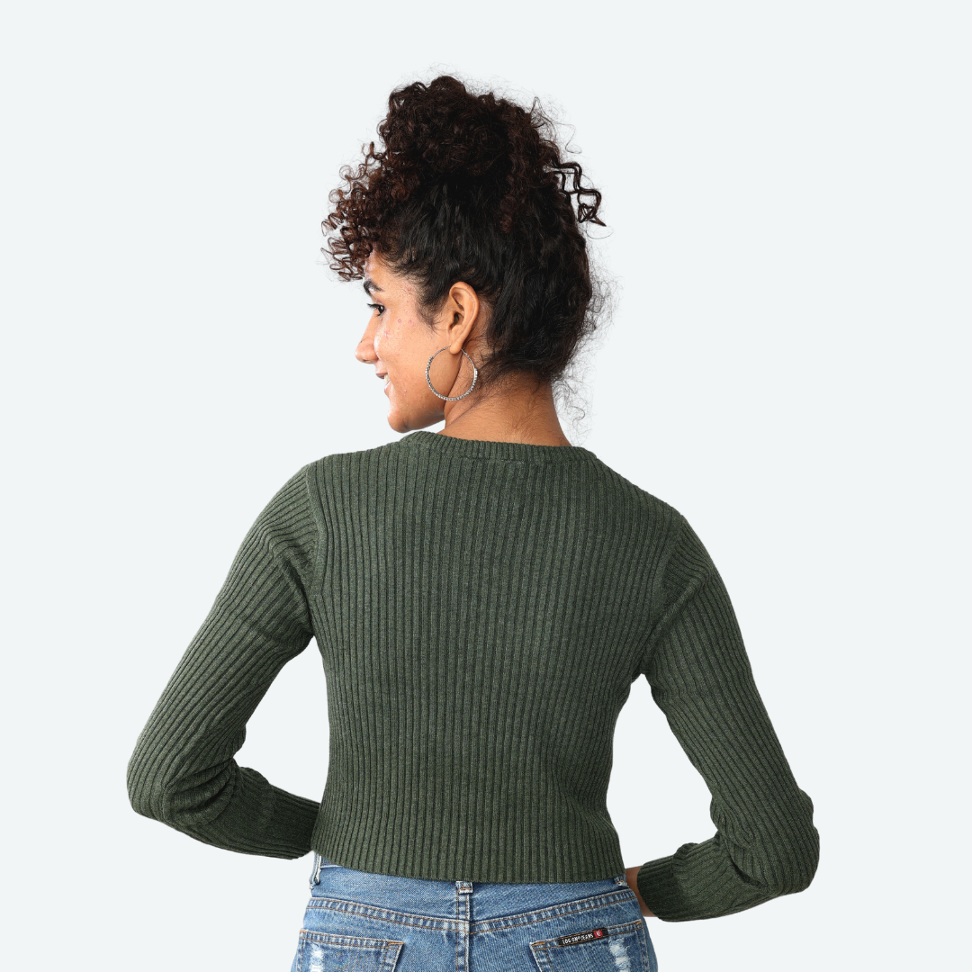 Olive Ribbed Full Sleeves Knitted T-Shirt – Exclusive Special Edition