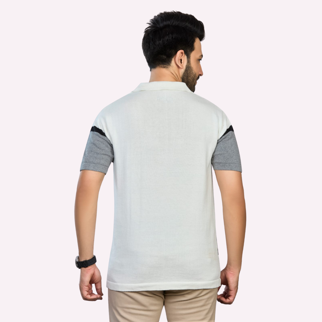 Off-White & Grey Structured Knitted Shirt – Understated Elegance, Elevated Texture