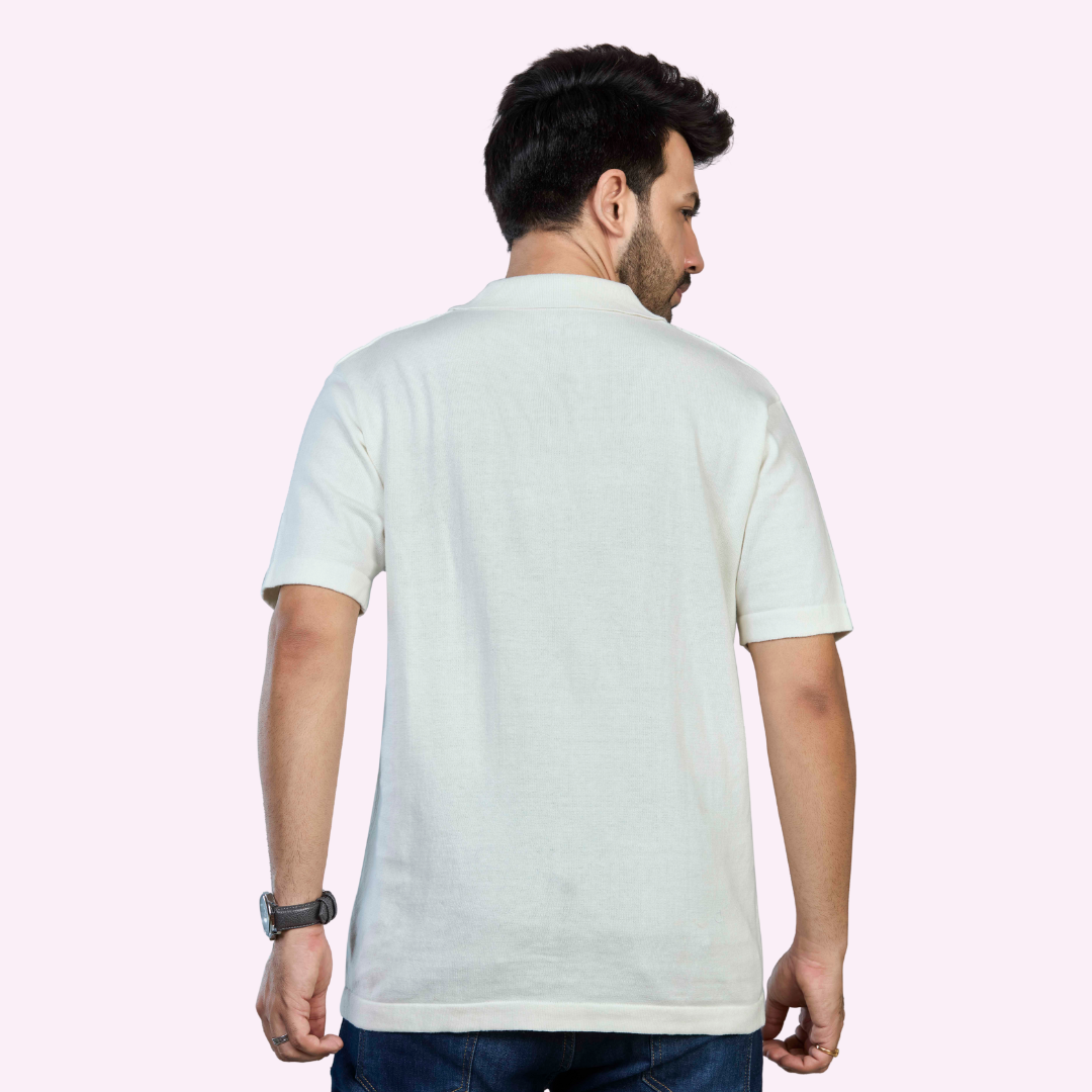 Off-White Structured Knitted Premium Cotton Shirt – Subtle Sophistication in Every Stitch